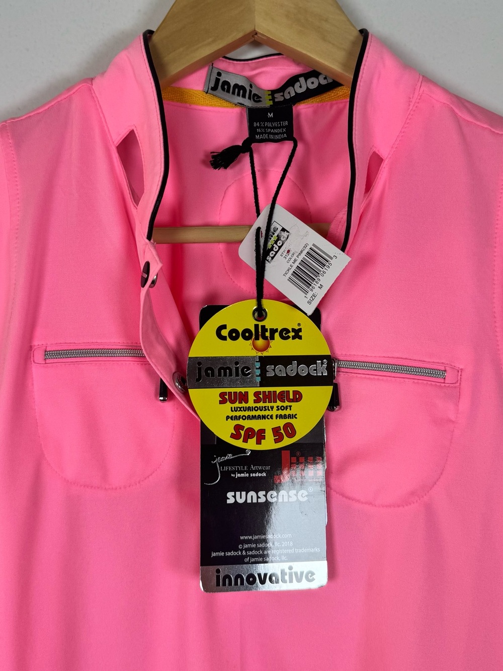 Jamie Sadock Pink Scallop Sleeveless Golf Polo Active Top Sun Protection SPF 50 - Picture 3 of 6
